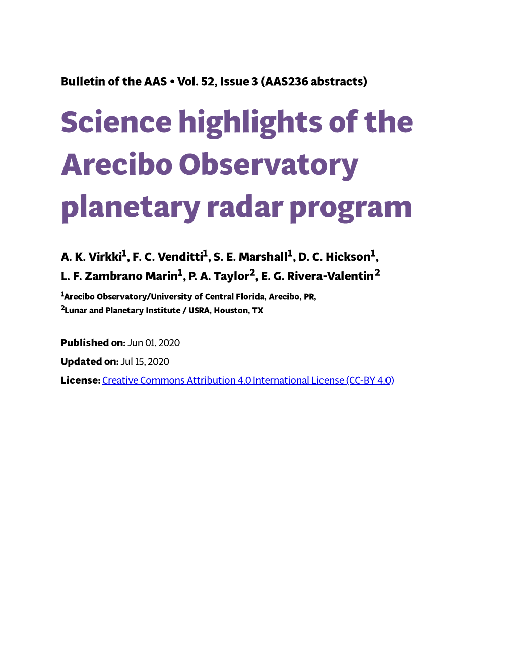 Science Highlights of the Arecibo Observatory Planetary Radar Program