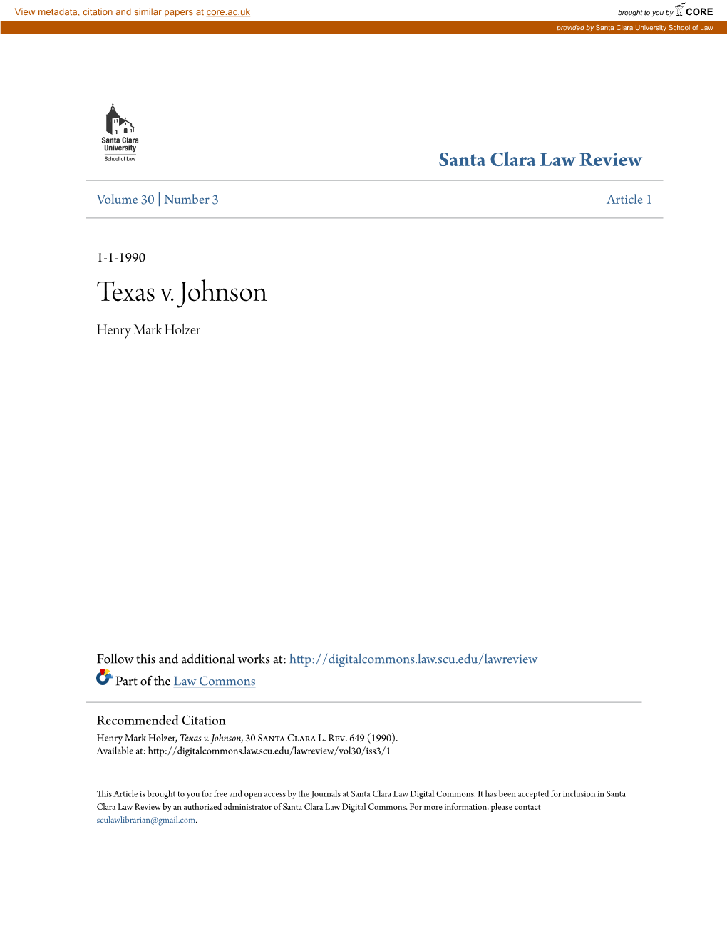 Texas V. Johnson Henry Mark Holzer