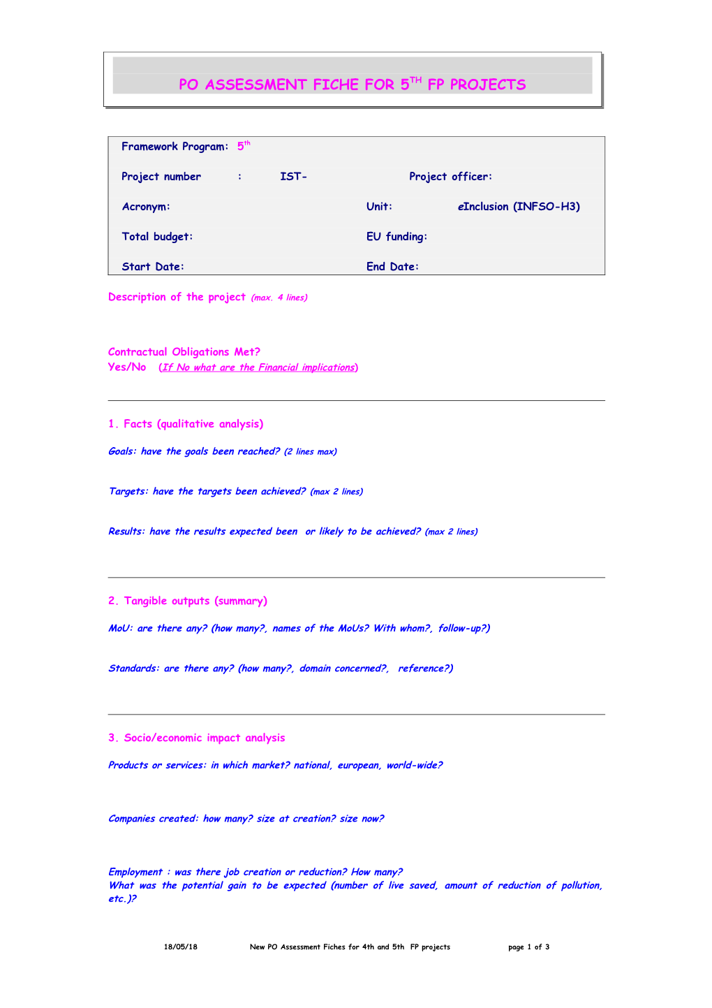 Assessment of 4Th FP Projects