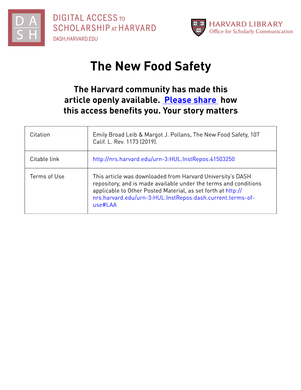 The New Food Safety