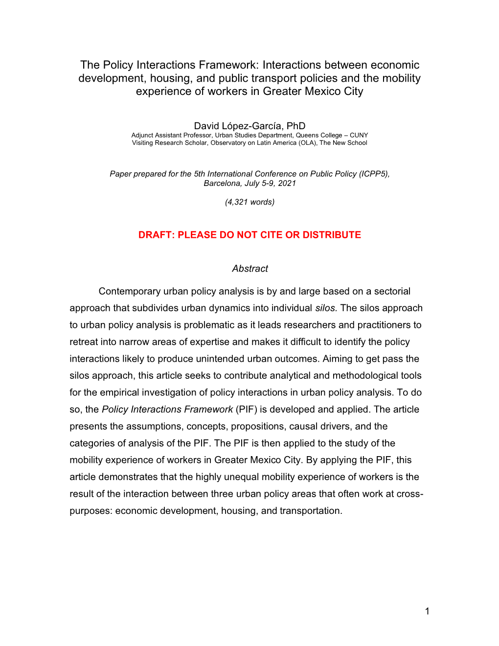 Interactions Between Economic Development, Housing, and Public Transport Policies and the Mobility Experience of Workers in Greater Mexico City