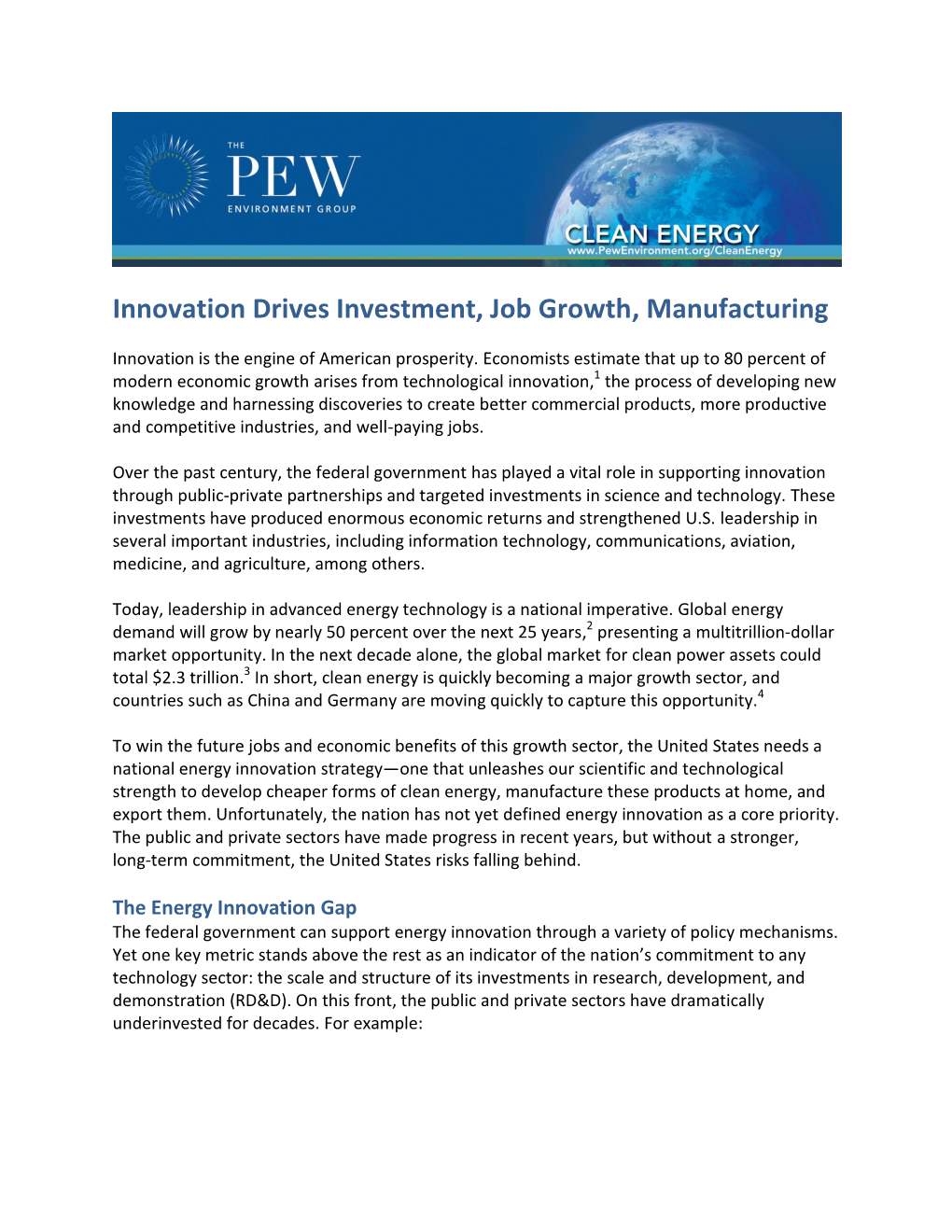 Clean Energy Innovation Drives Investment, Job Growth and Manufacturing