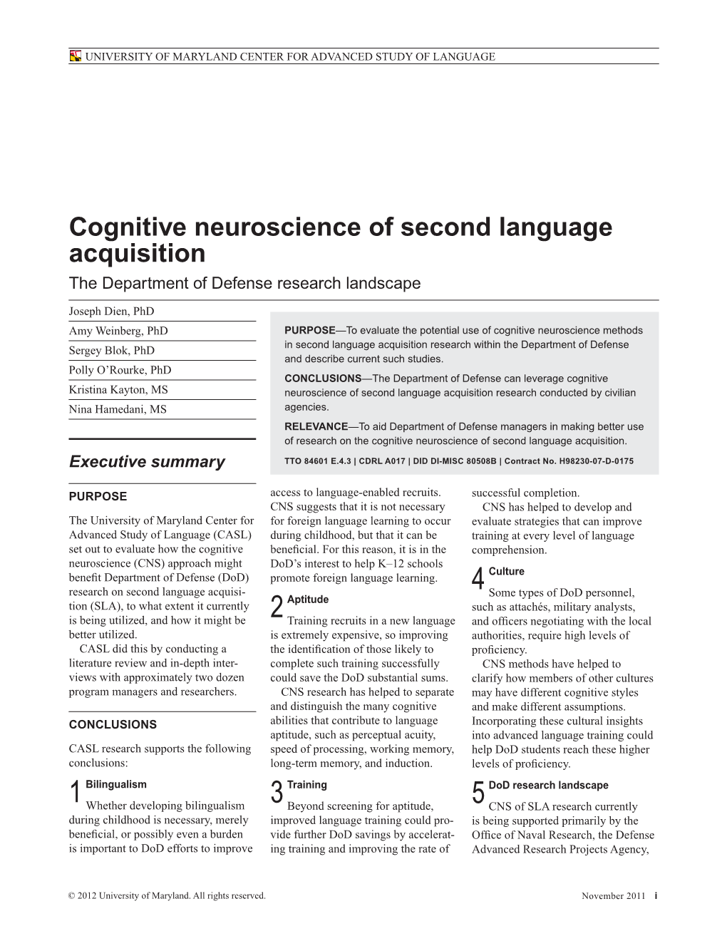 Cognitive Neuroscience of Second Language Acquisition the Department of Defense Research Landscape