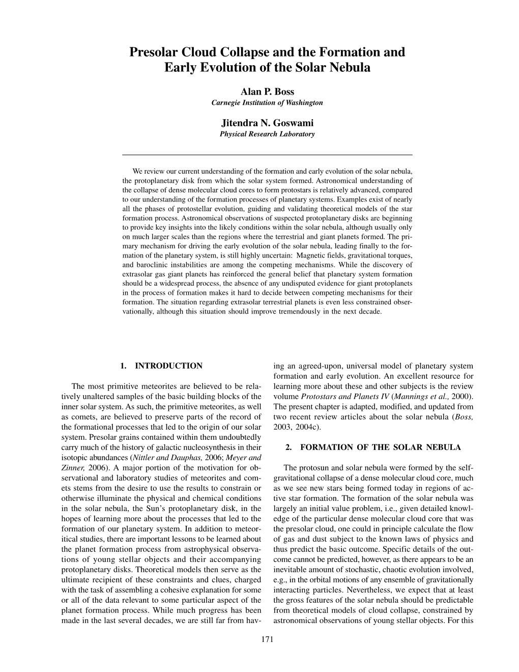 Presolar Cloud Collapse and the Formation and Early Evolution of the Solar Nebula