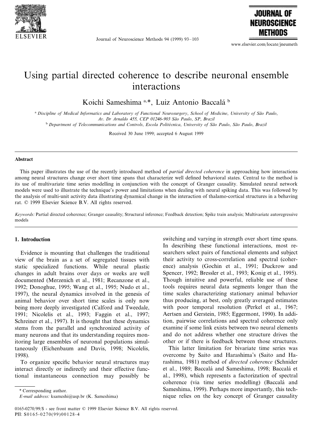 Using Partial Directed Coherence to Describe Neuronal Ensemble Interactions