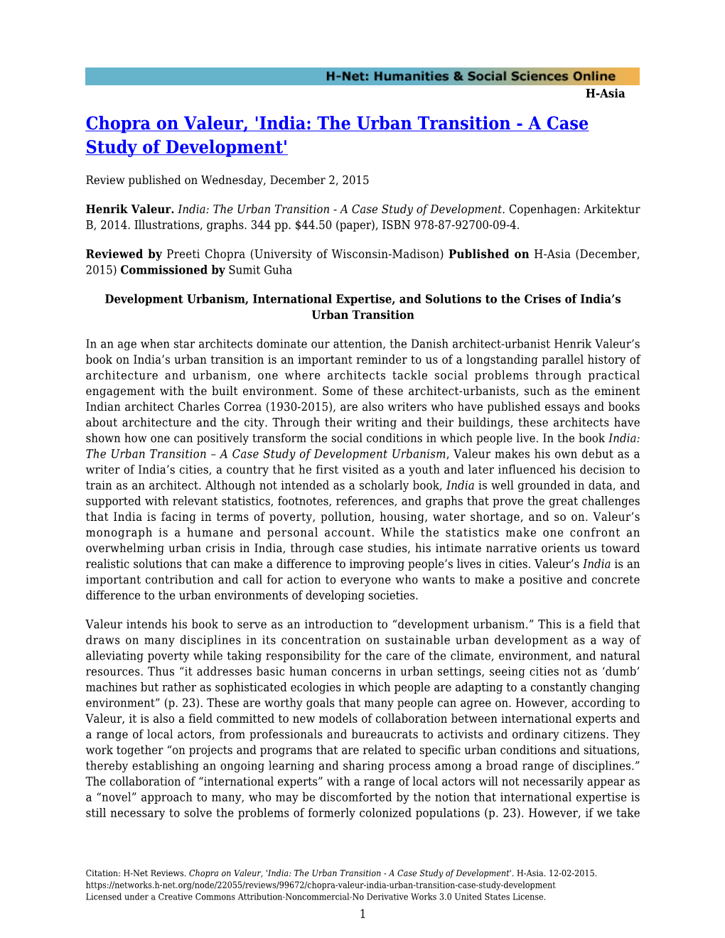 India: the Urban Transition - a Case Study of Development'