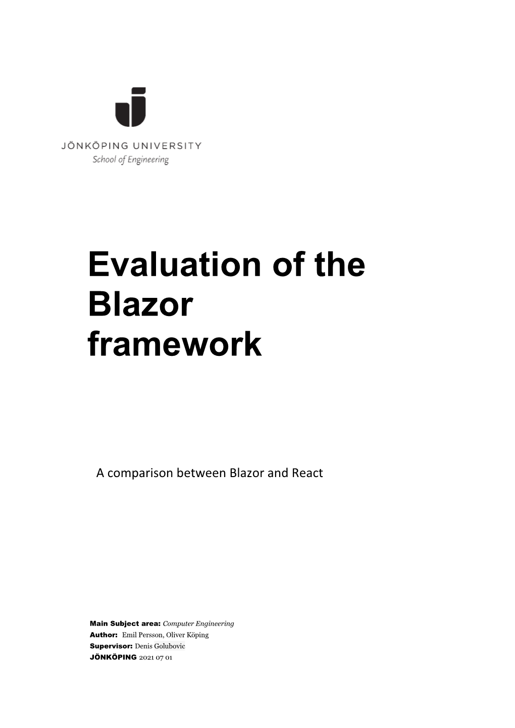 Evaluation of the Blazor Framework