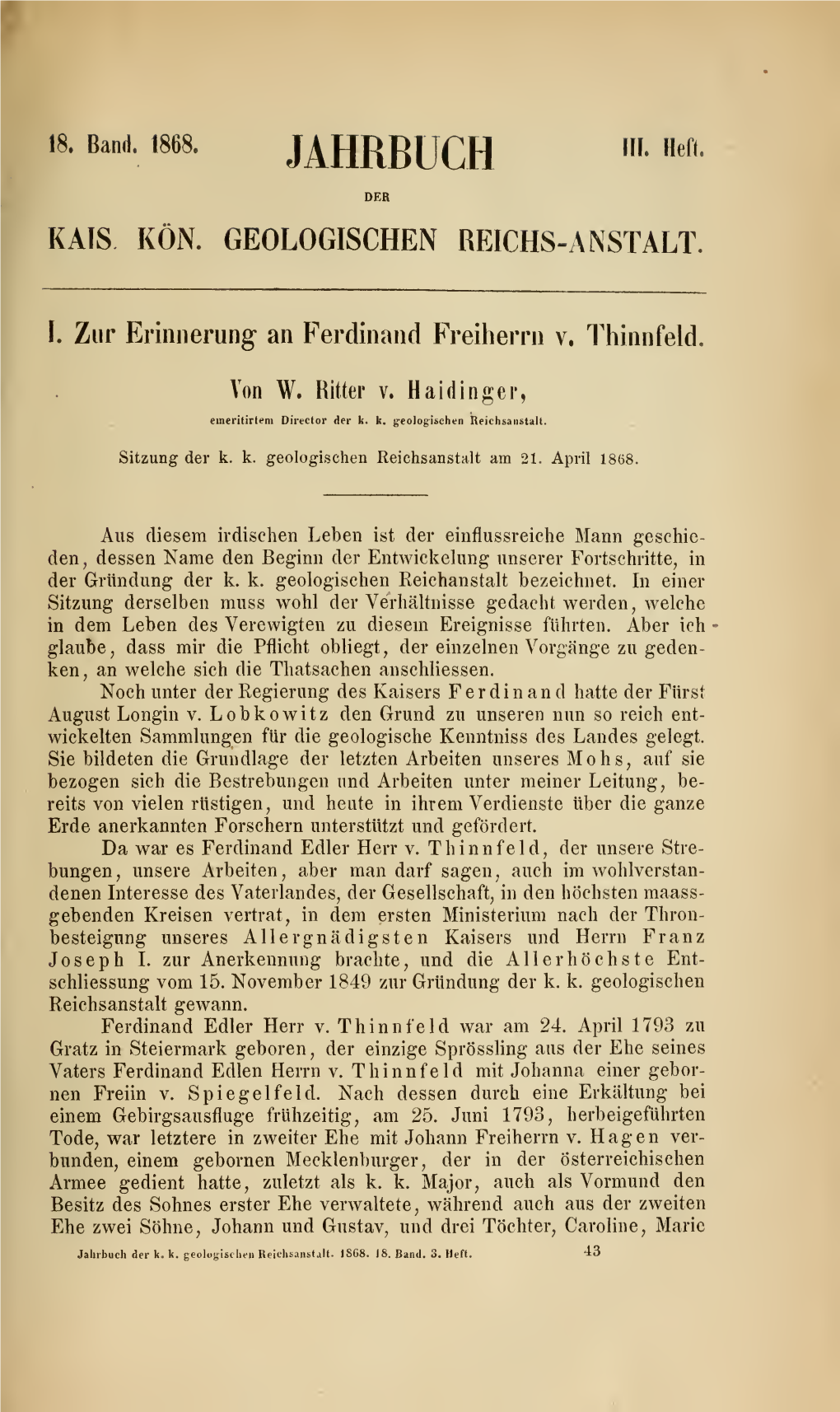 Jahrbuch Der Kais. Kn. Geologischen Reichs-Anstalt