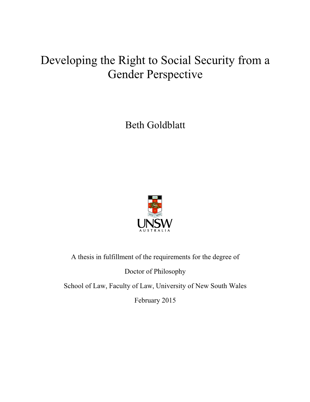 Developing the Right to Social Security from a Gender Perspective