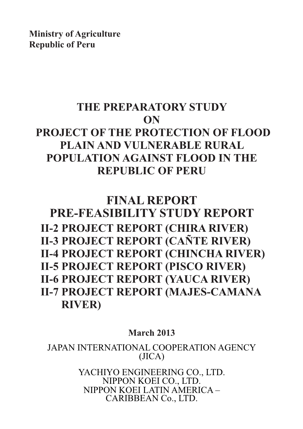 Final Report Pre-Feasibility Study Report Ii-2 Project Report (Chira River)