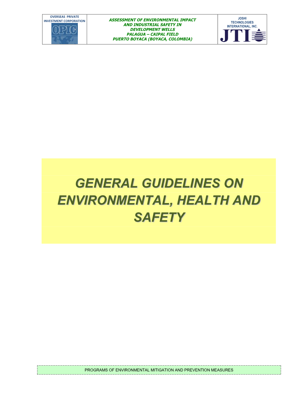 General Guidelines on Enviromental, Health and Safety
