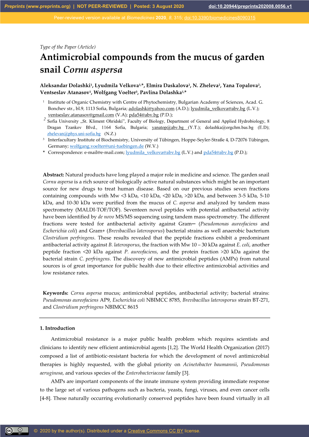 Antimicrobial Compounds from the Mucus of Garden Snail Cornu Aspersa