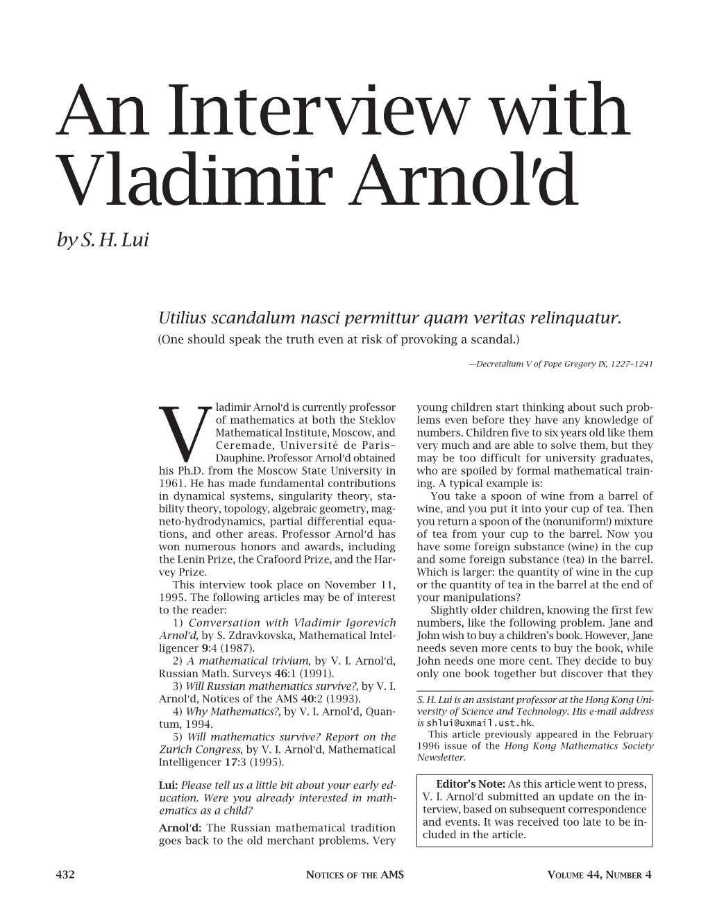 An Interview with Vladimir Arnold