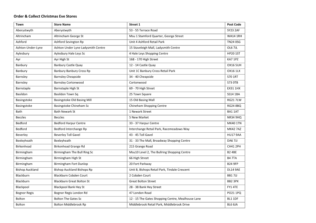 Order & Collect Christmas Eve Stores