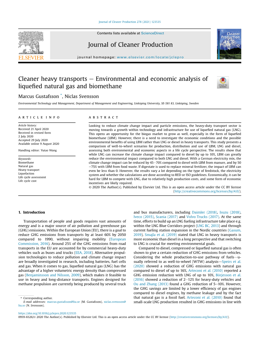 Environmental and Economic Analysis of Liquefied Natural Gas And