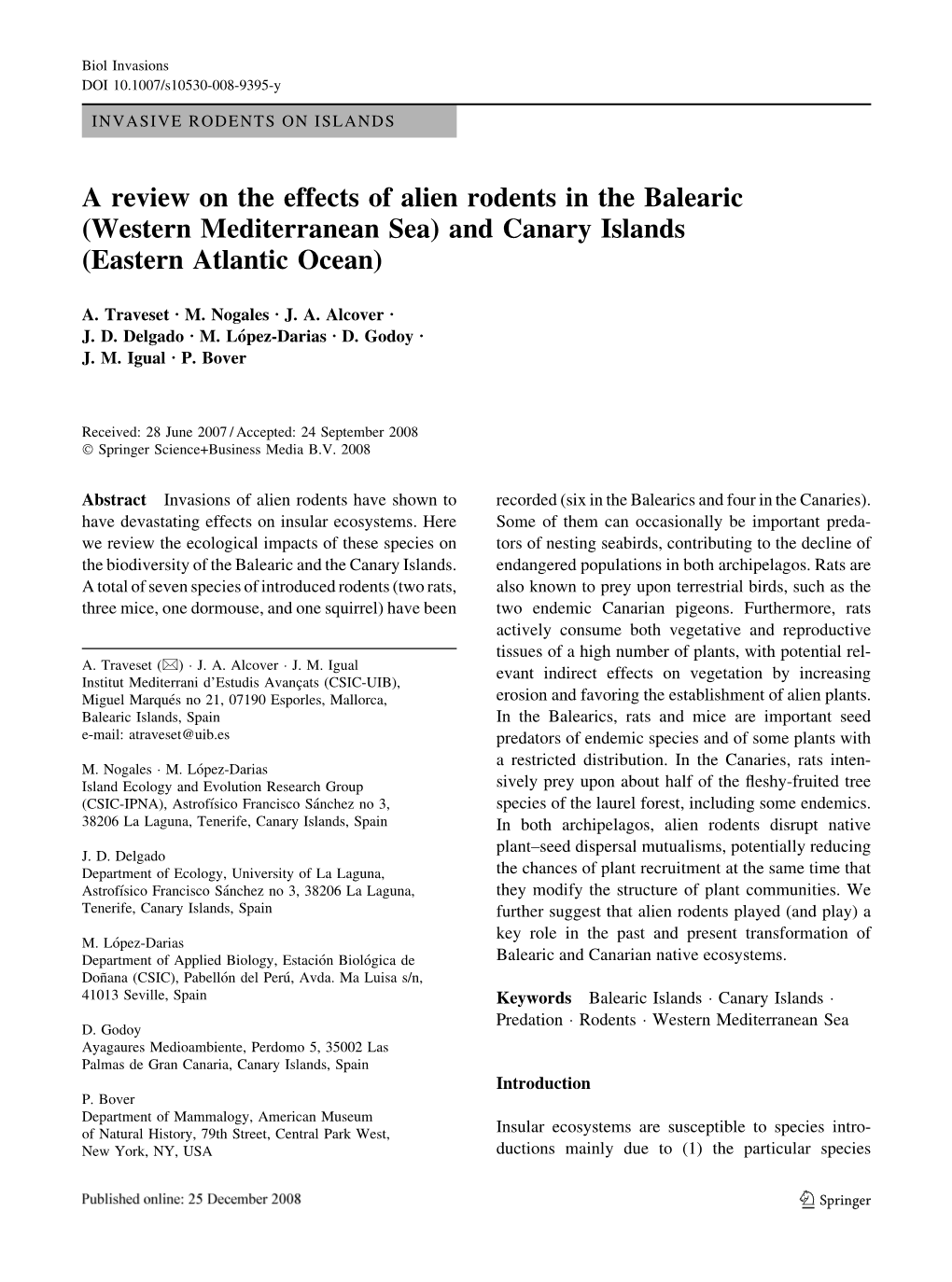 A Review on the Effects of Alien Rodents in the Balearic (Western Mediterranean Sea) and Canary Islands (Eastern Atlantic Ocean)