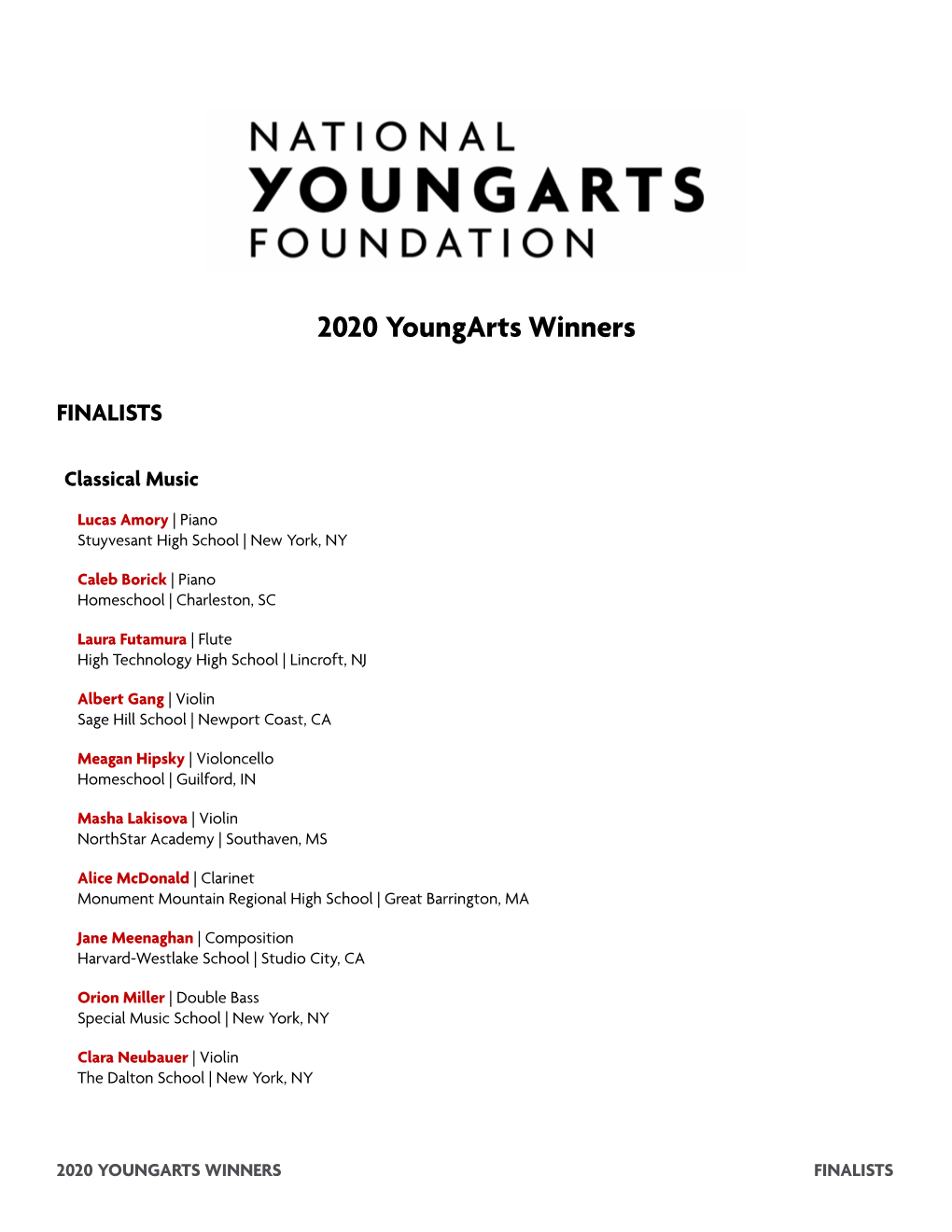 2020 Youngarts Winners