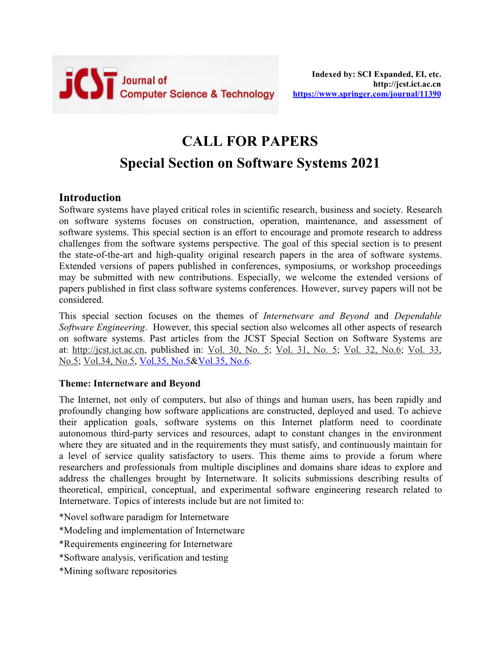 Special Section on Software Systems 2021