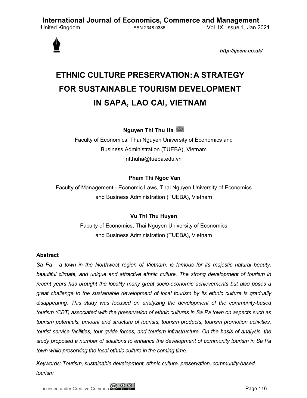 A Strategy for Sustainable Tourism Development in Sapa, Lao Cai, Vietnam