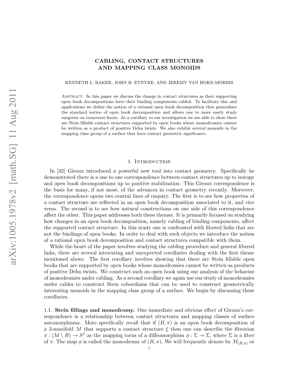 Cabling, Contact Structures and Mapping Class Monoids