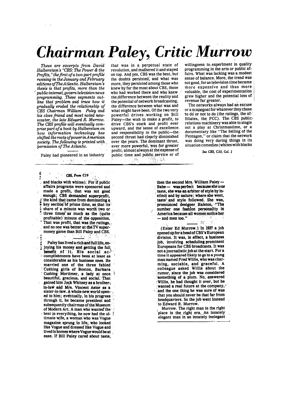 Chairman Paley, Critic Murrow