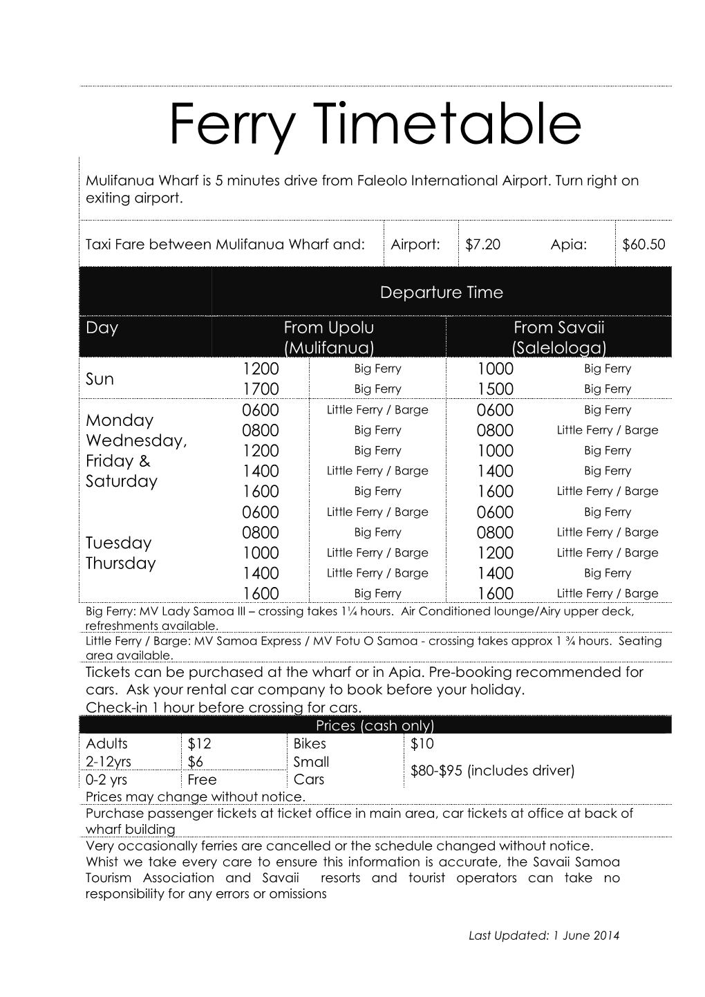 Ferry Timetable