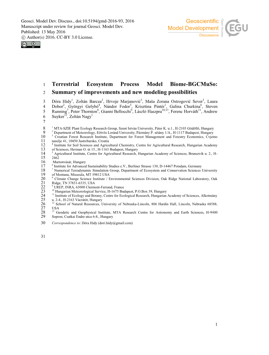 Terrestrial Ecosystem Process Model Biome-Bgcmuso