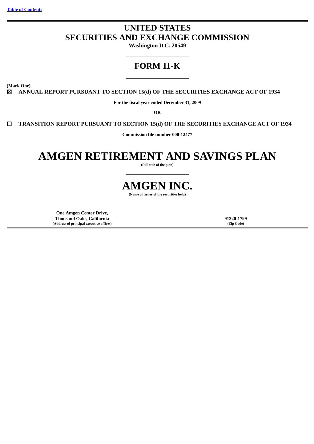 Amgen Retirement and Savings Plan Amgen Inc