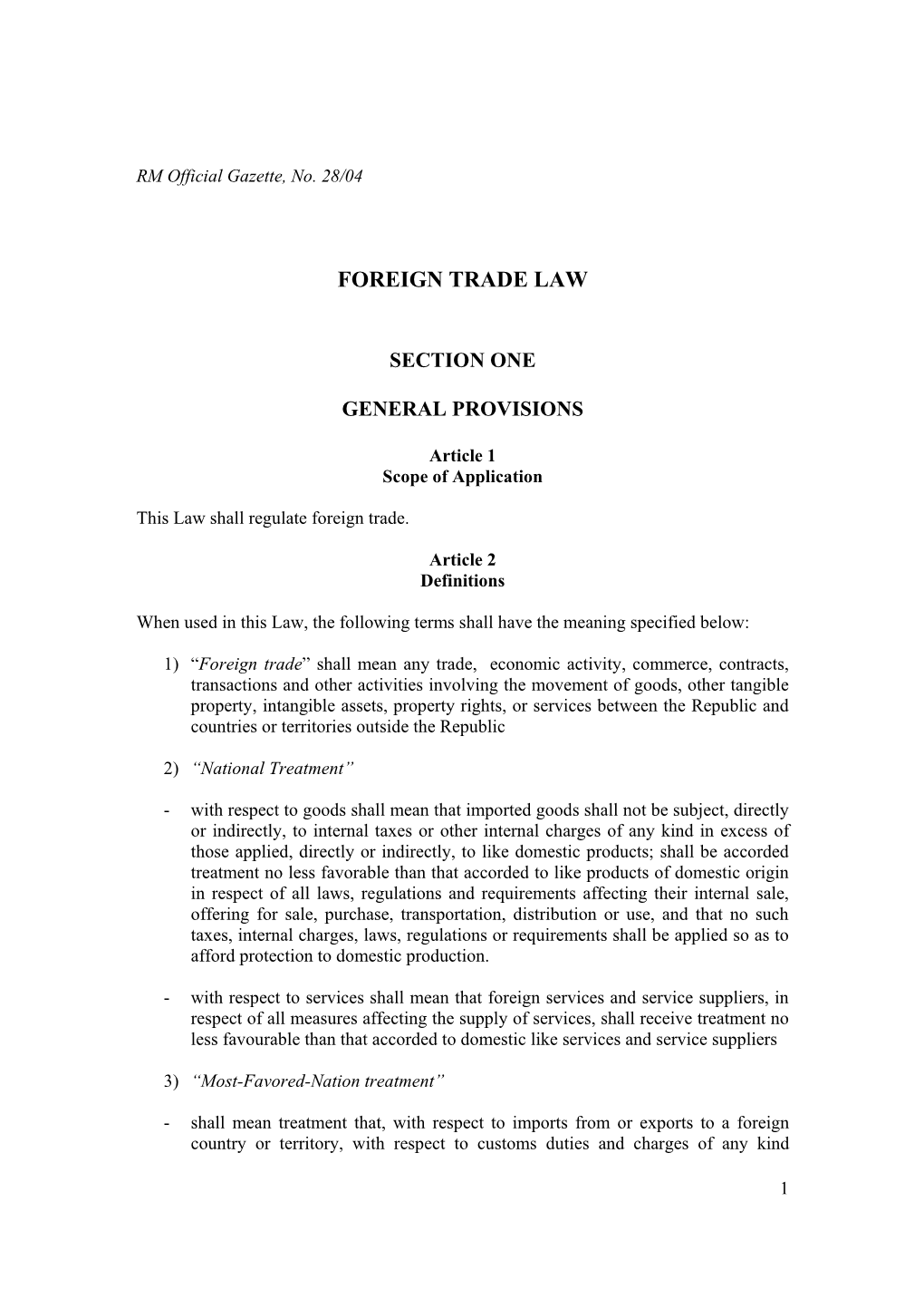 Foreign Trade Law