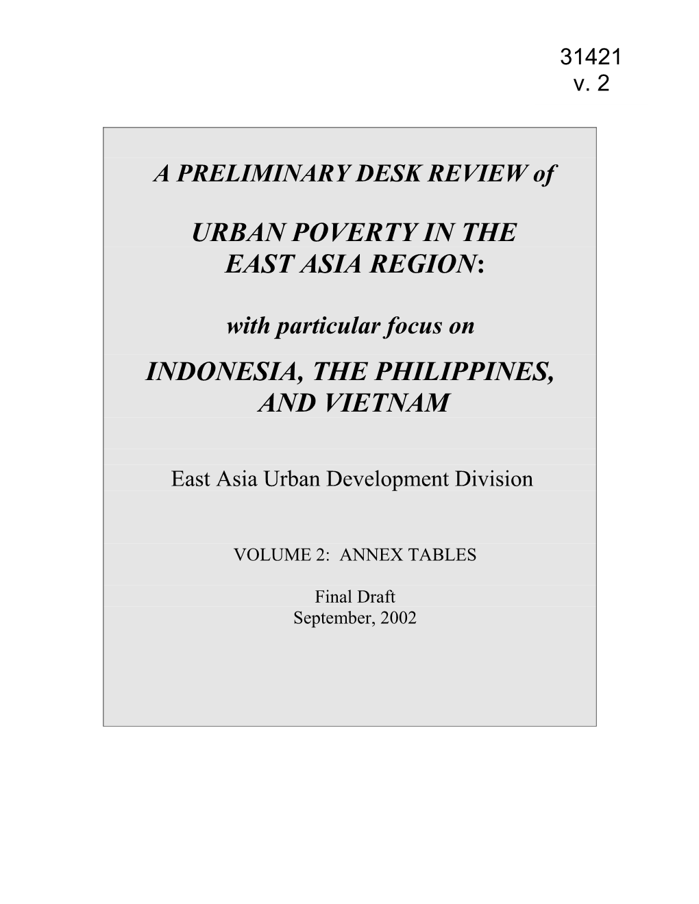 Table A1: Selected Economic and Poverty Indicators, by City