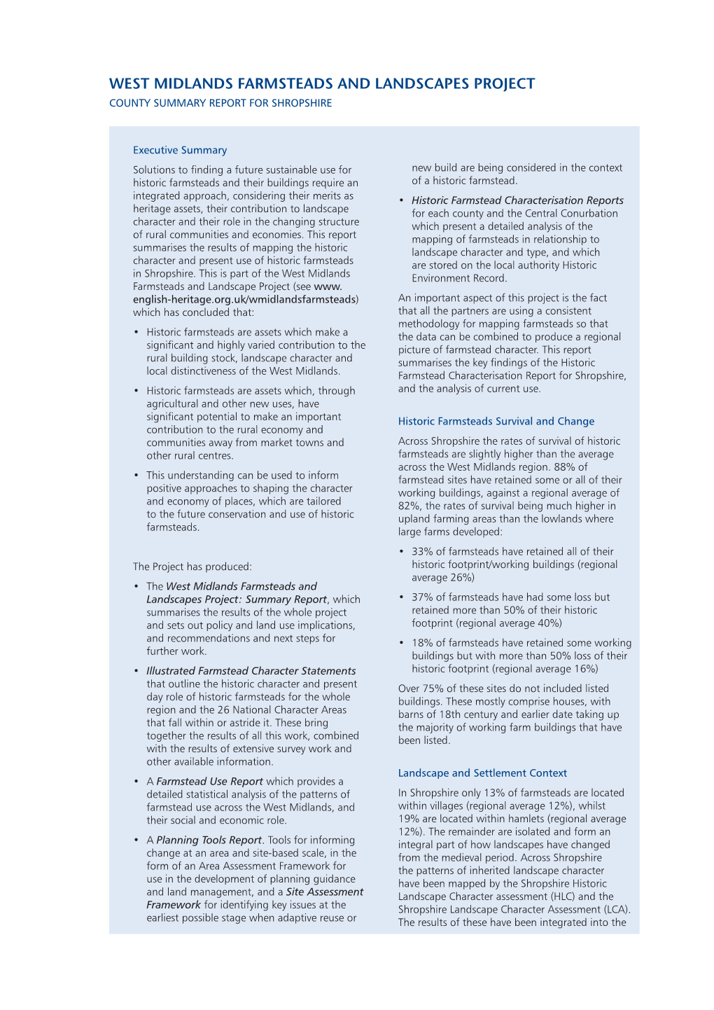 West Midlands Farmsteads and Landscapes Project Summary