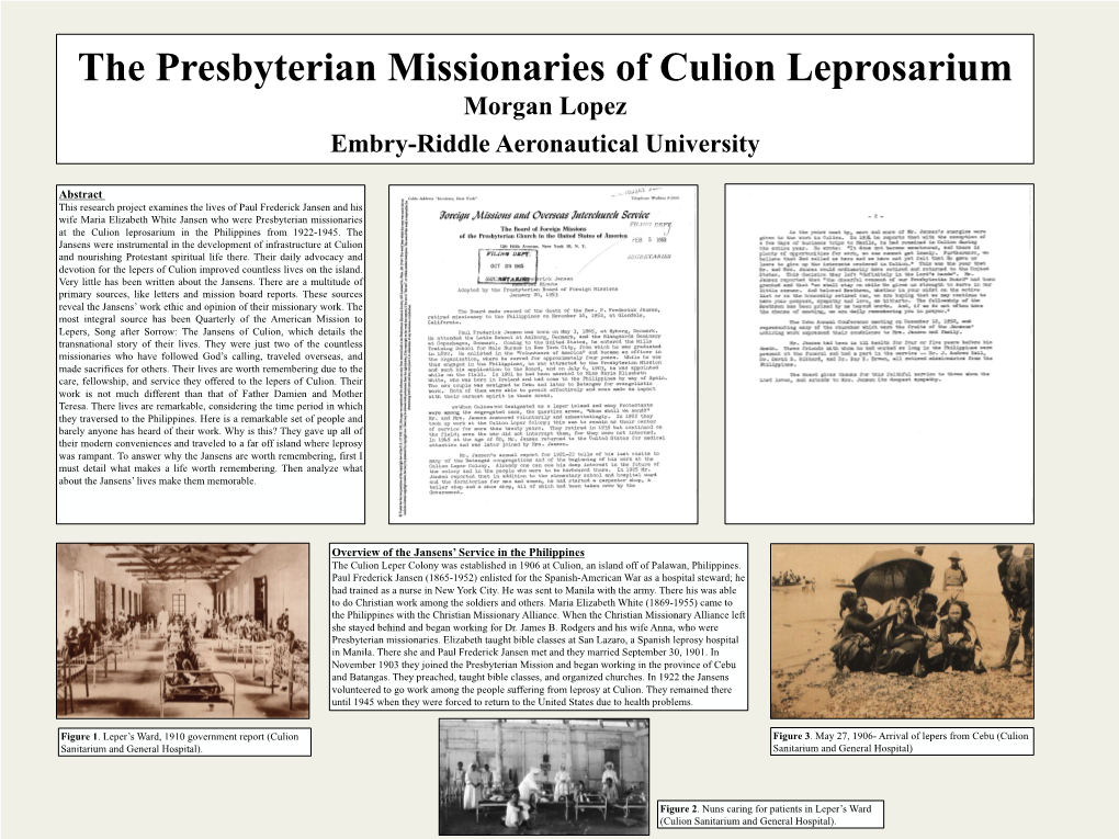 The Presbyterian Missionaries of Culion Leprosarium Morgan Lopez Embry-Riddle Aeronautical University