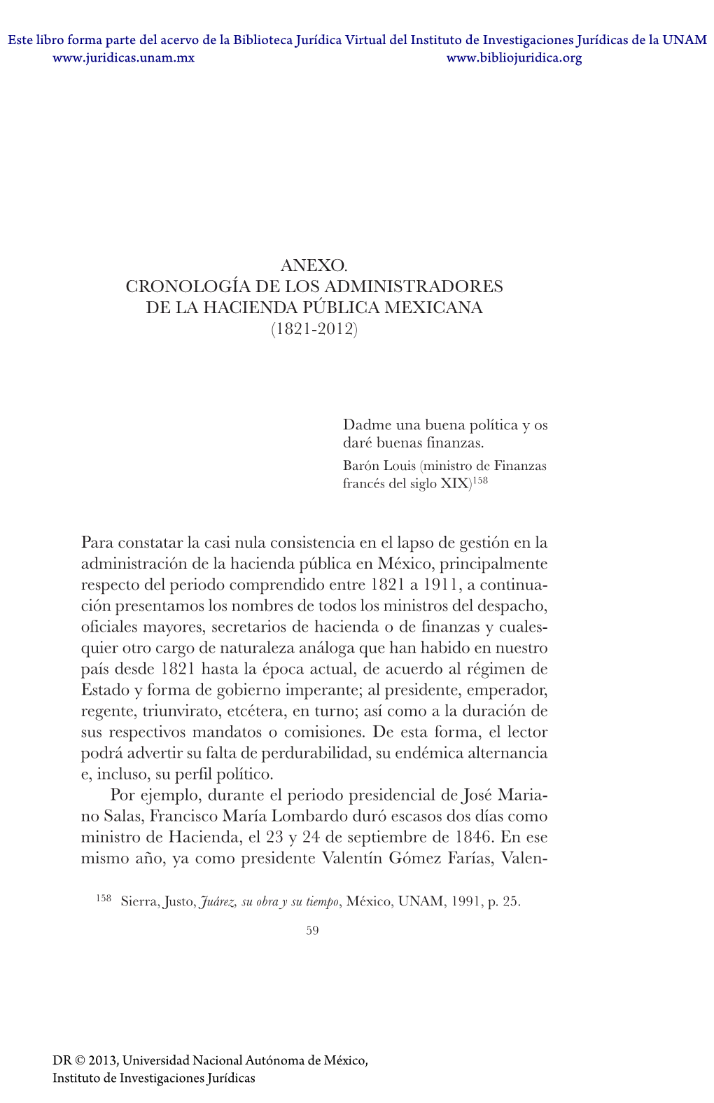 Anexo. Cronología De Los Administradores De La Hacienda Pública Mexicana (1821-2012)