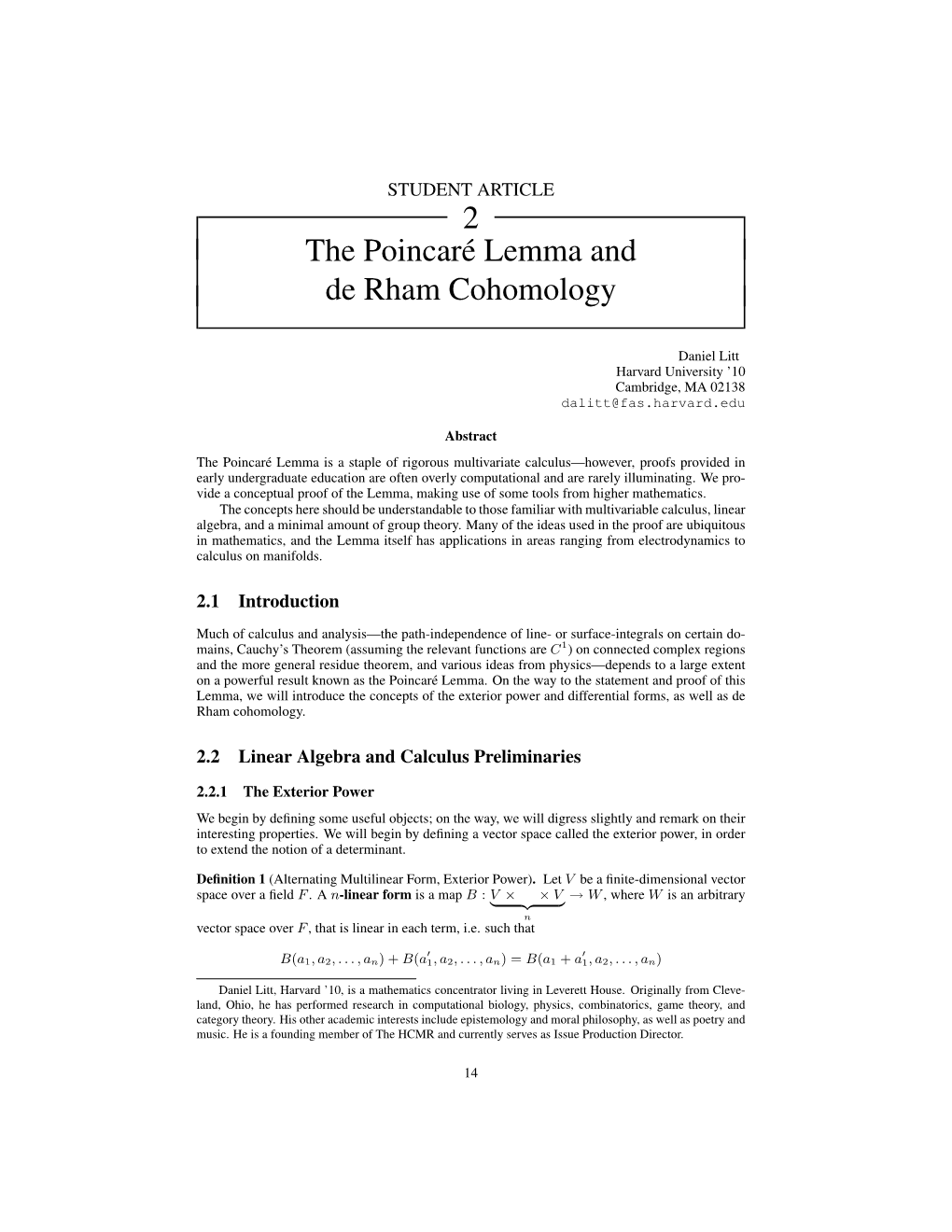 2 the Poincaré Lemma and De Rham Cohomology