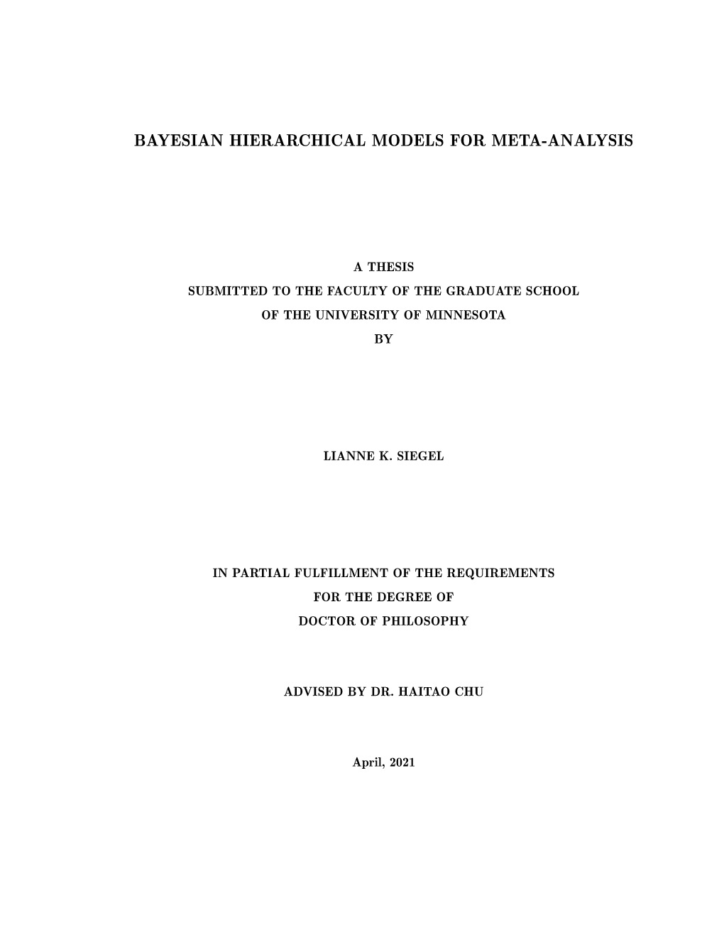 Bayesian Hierarchical Models for Meta-Analysis