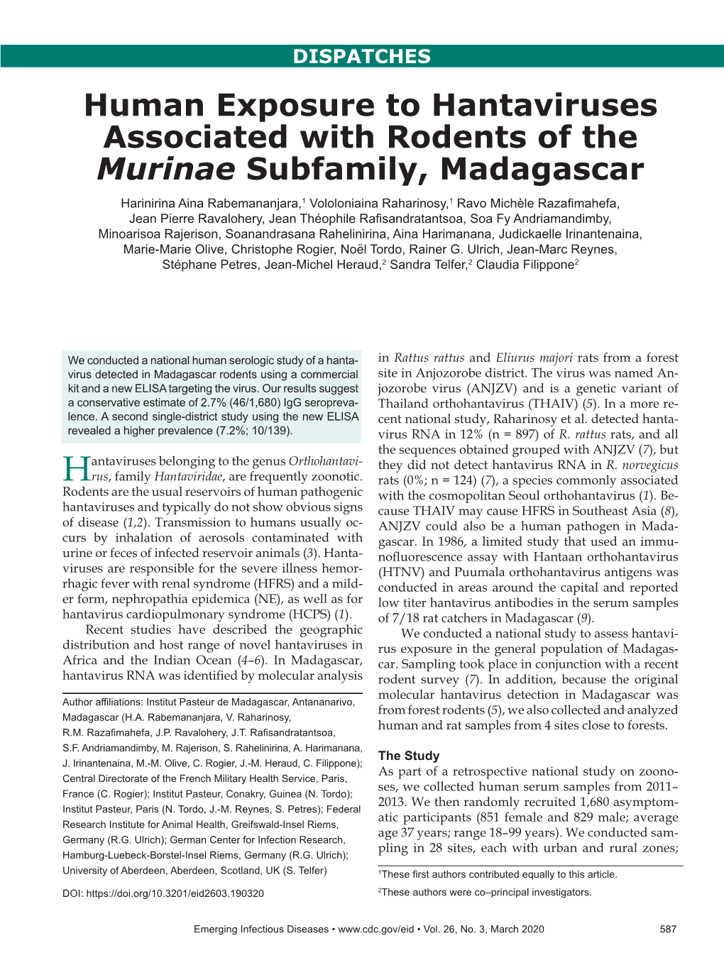 Human Exposure to Hantaviruses Associated with Rodents of The