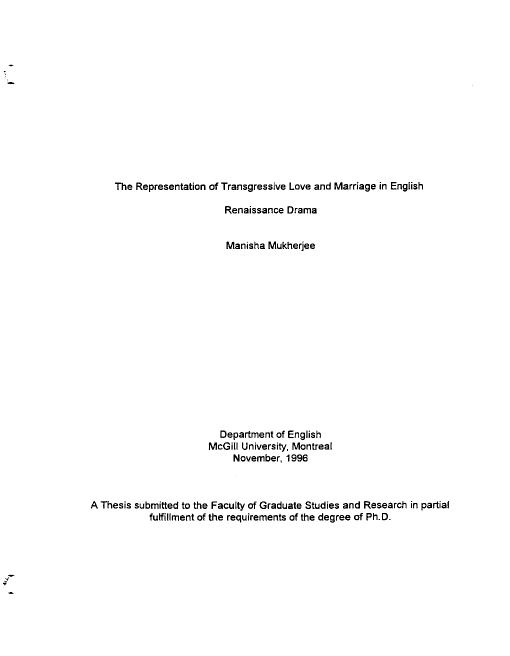 The Representation of Transgressive Love and Marriage in English