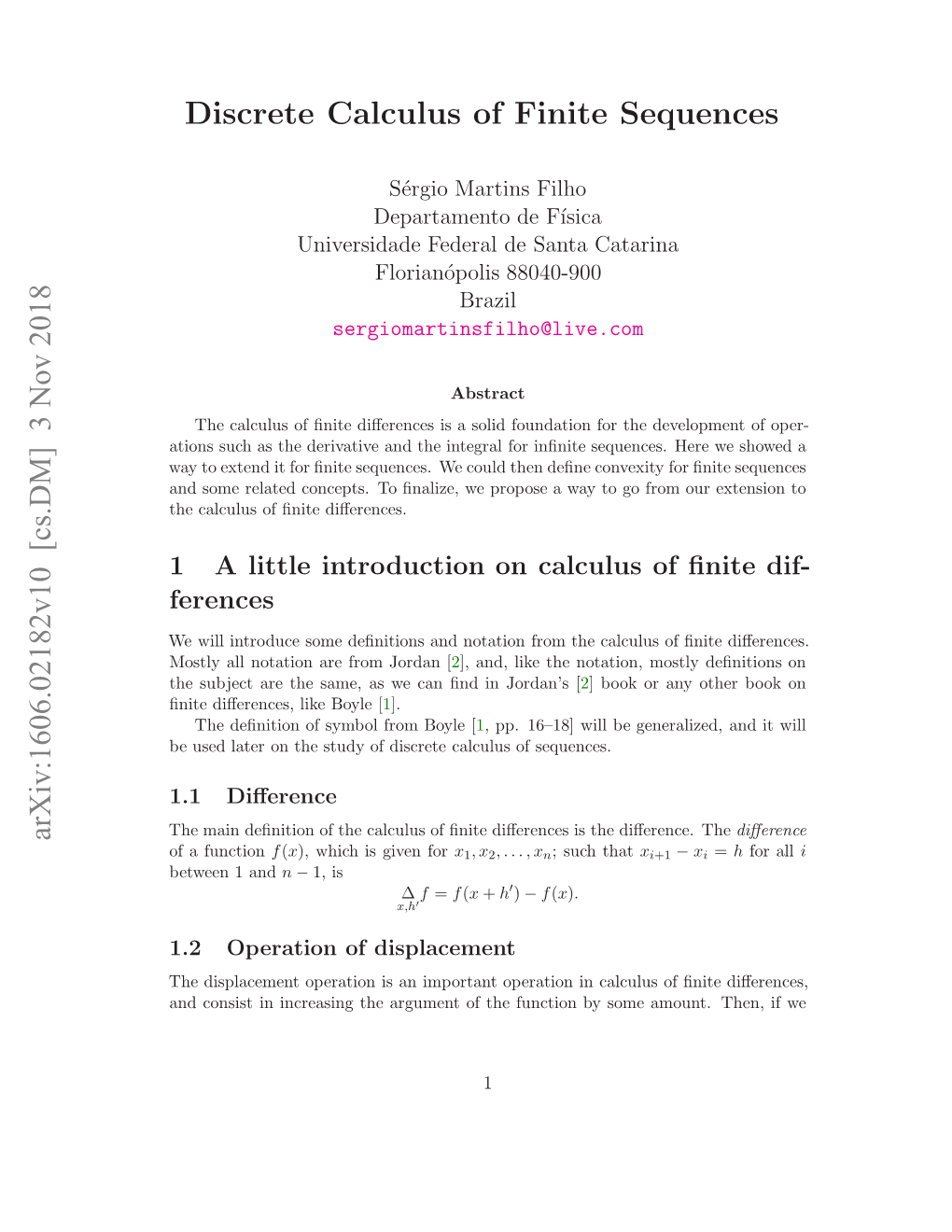 Discrete Calculus of Finite Sequences