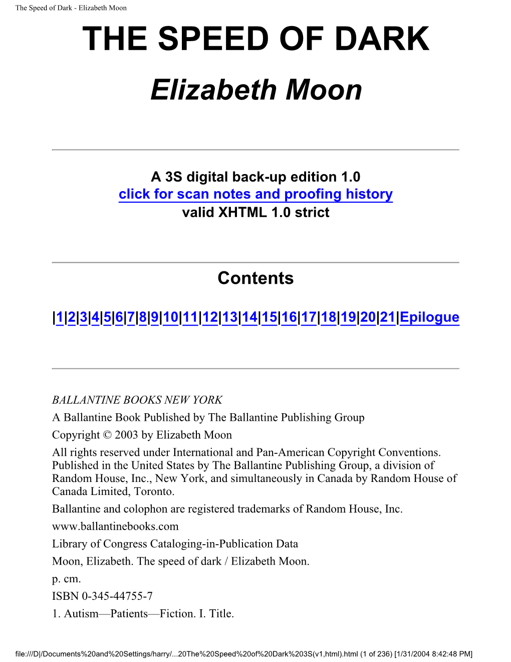 The Speed of Dark - Elizabeth Moon the SPEED of DARK Elizabeth Moon