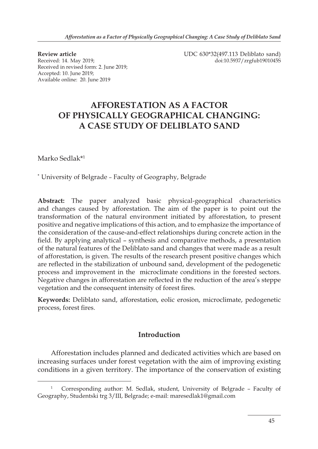 A Case Study of Deliblato Sand