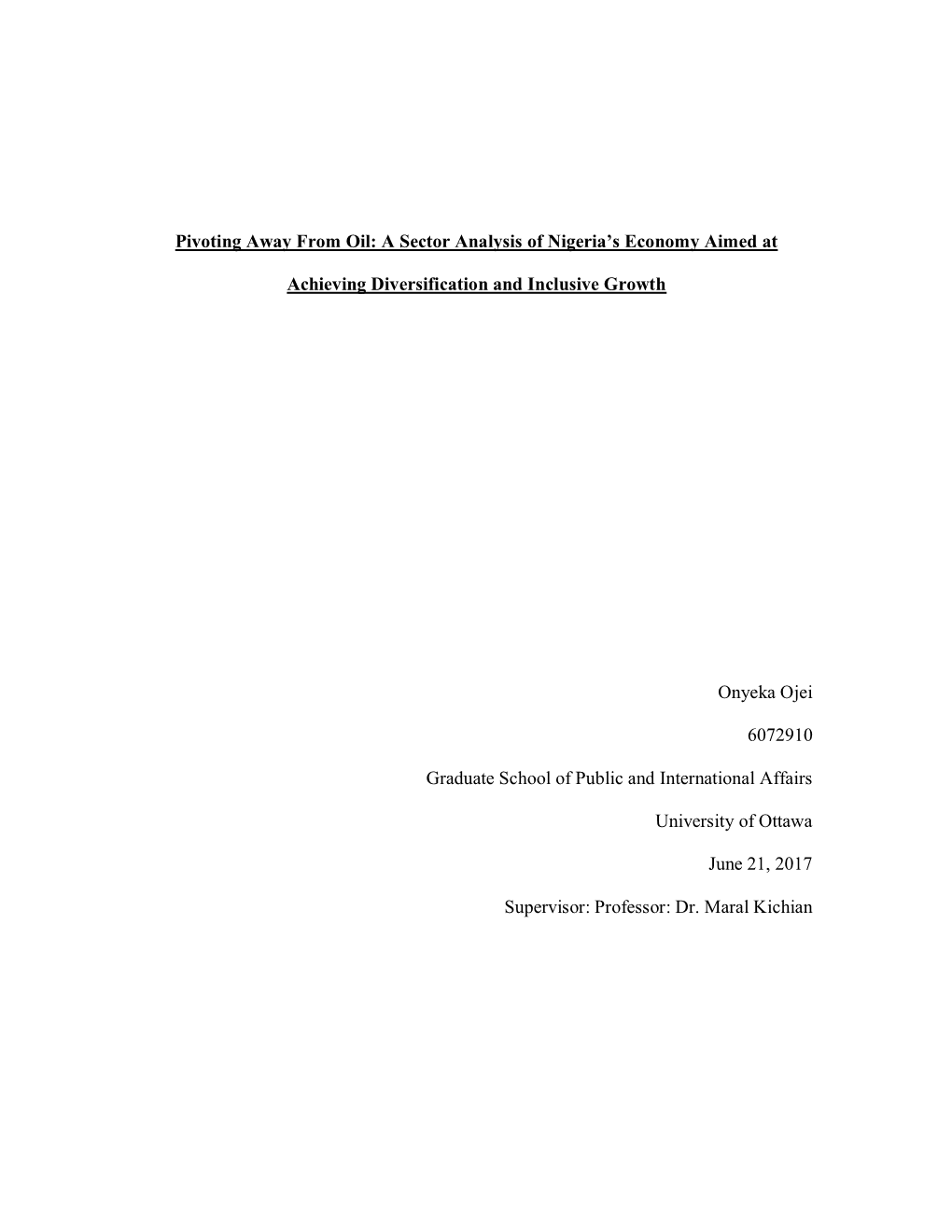 Pivoting Away from Oil: a Sector Analysis of Nigeria's Economy