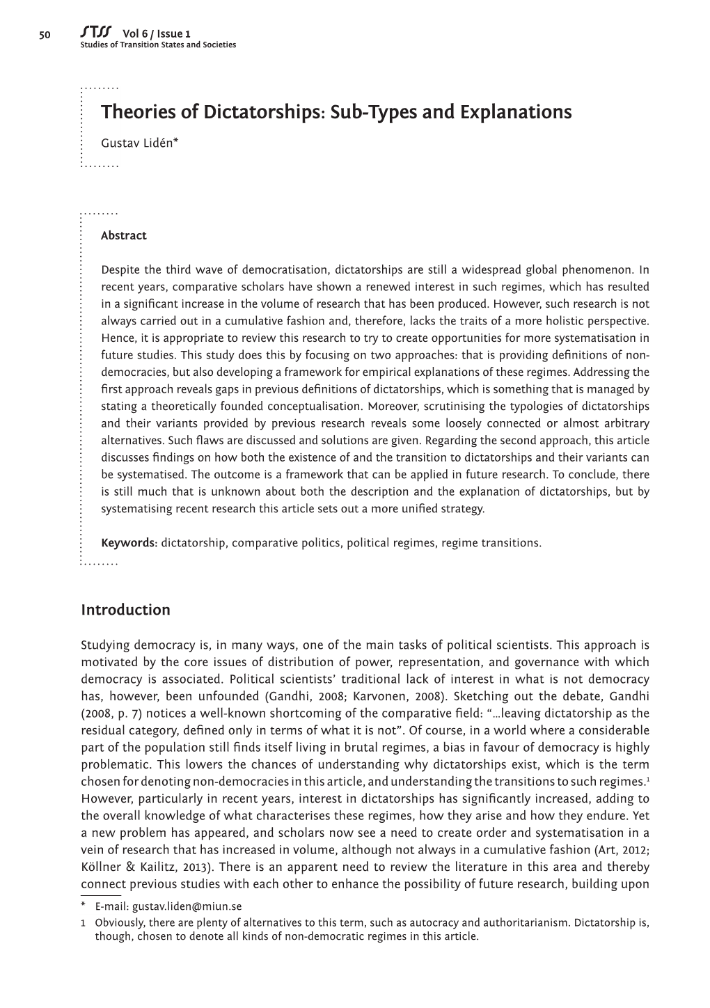 Theories of Dictatorships: Sub-Types and Explanations