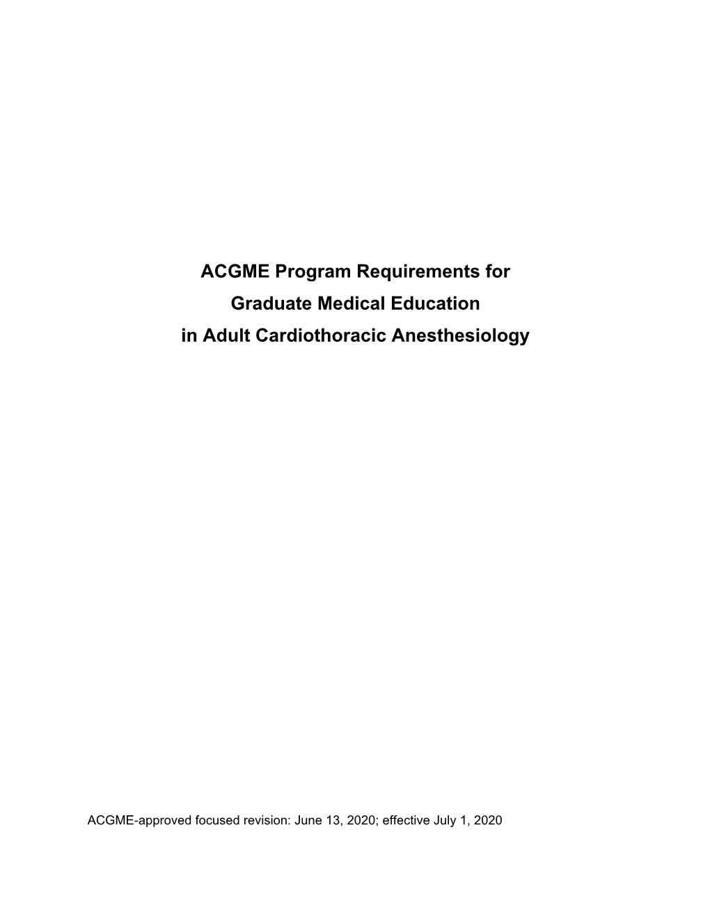 7/1/2020 Adult Cardiothoracic Anesthesiology