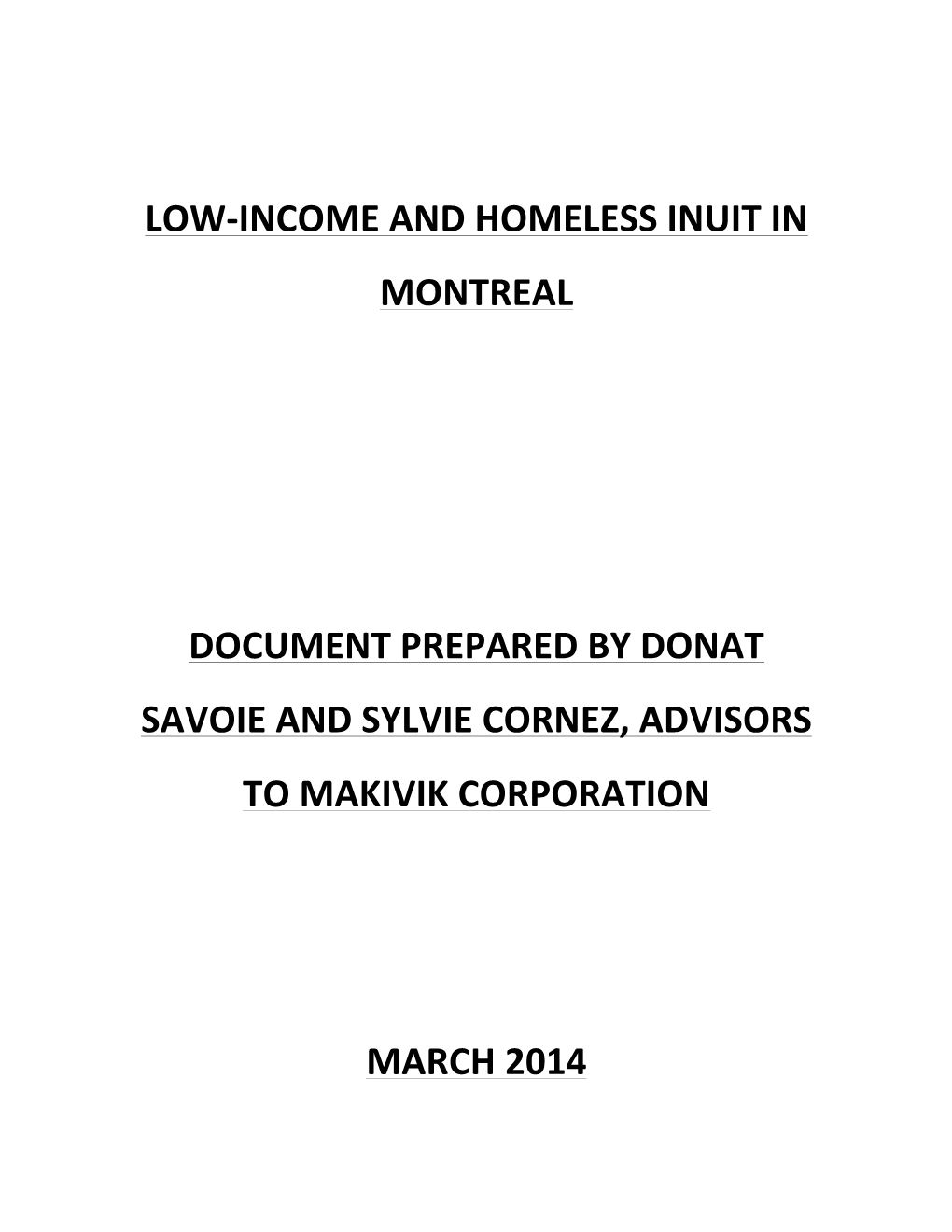 Low-‐Income and Homeless Inuit in Montreal Document