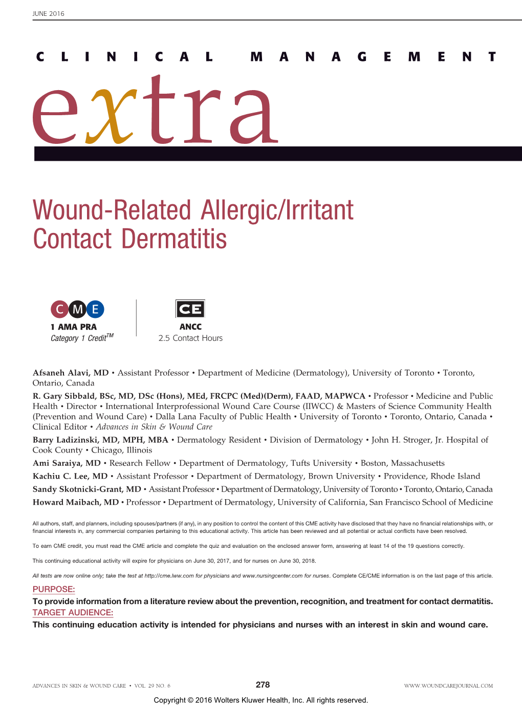 Wound-Related Allergic/Irritant Contact Dermatitis