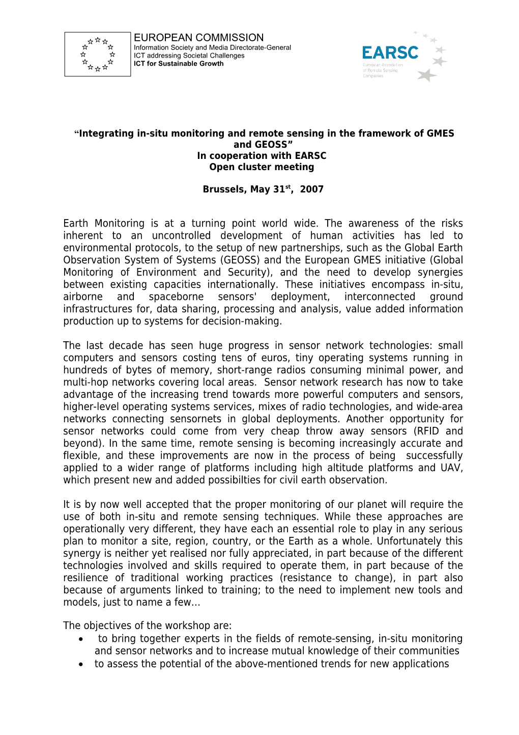 Integrating In-Situ Monitoring and Remote Sensing in the Framework of GMES and GEOSS