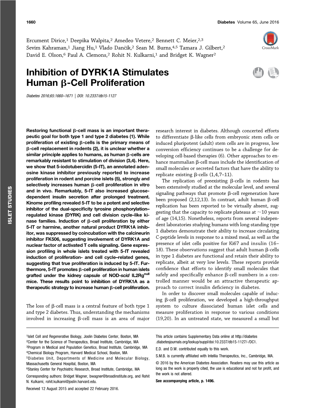Inhibition of DYRK1A Stimulates Human Β-Cell Proliferation
