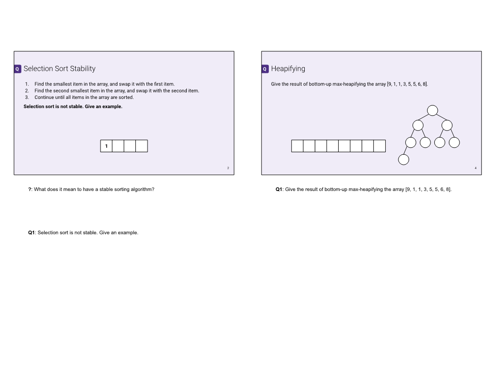 Selection Sort Stability Heapifying