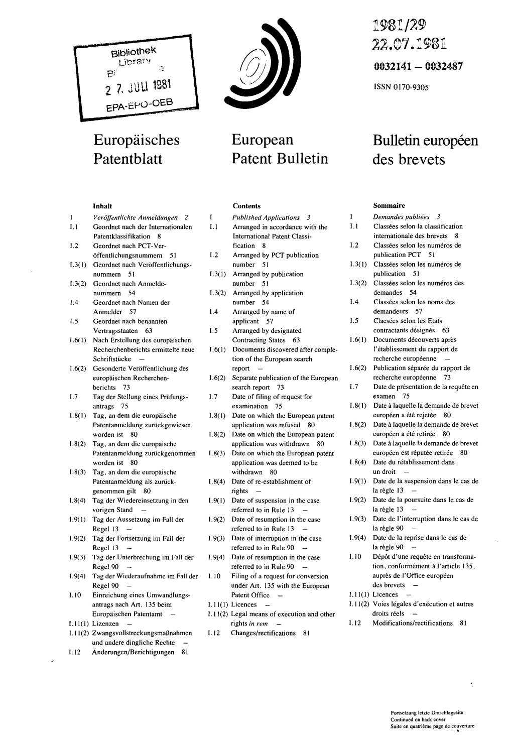 European Patent Bulletin 1981/29