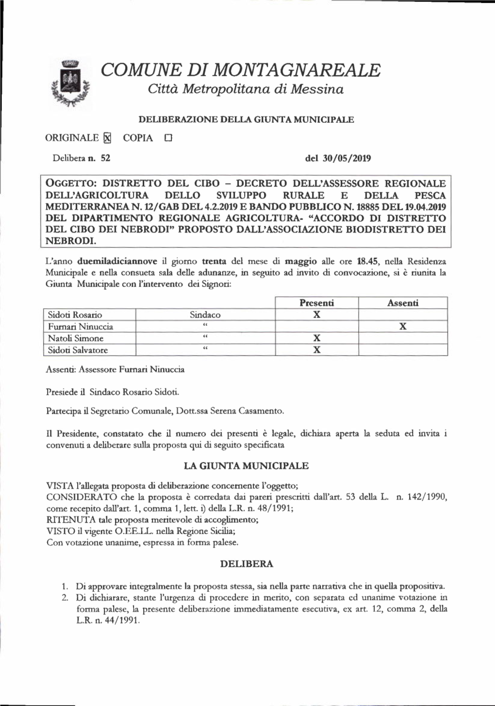 COMUNE DI MONTAGNAREALE Città" Metropolitana Di Messina